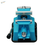High-quality table mini-vise in bright blue plastic with silver components