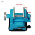 High-quality table mini-vise with bright blue body, silver jaws, black handle