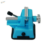 High-quality table mini-vise with bright blue body and silver jaws