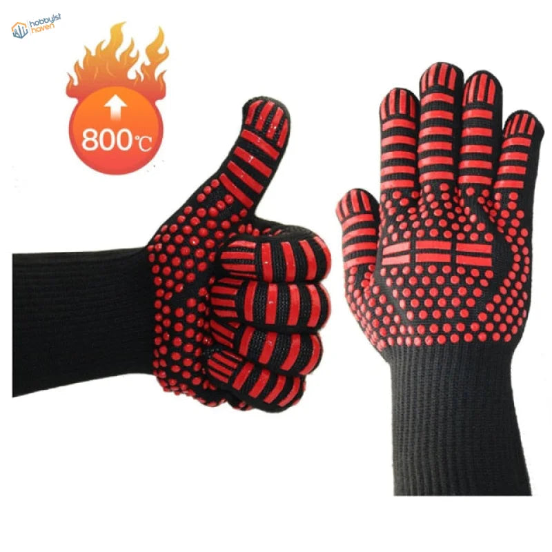 Red and black high temperature resistance gloves with textured grip