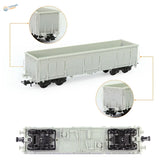 Gray plastic ho scale 1:87 gondola wagon with black undercarriage and detailed wheels for model building tools use