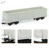 Gray plastic ho scale 1:87 gondola wagon with black wheels and detailed coupling mechanisms for model building tools