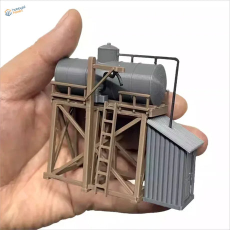 Ho scale 1 87 gray plastic storage tank kit with tan support structure and ladder for industrial modeling