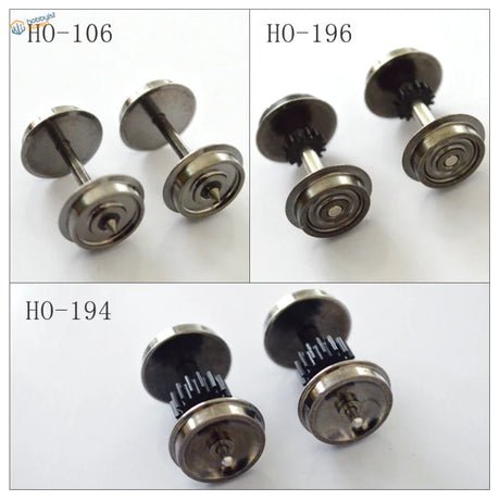 HO scale 1:87 train wheel with metallic gear teeth and shiny silver axle