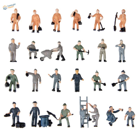 HO scale 25 miniature worker figurines for railroad scenery and scale modeling tools
