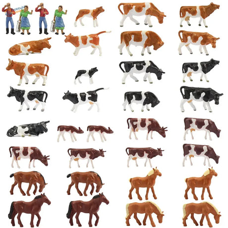 HO scale livestock farmers: cows, calves, horses figurines