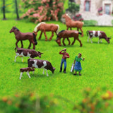 HO scale livestock farmers: detailed miniature cows, horses, and farmers