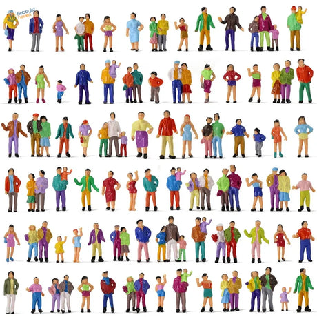HO scale people figures set: 100 colorful painted miniatures of family scenes