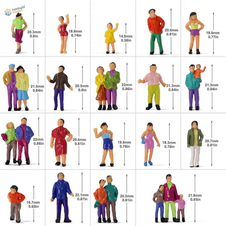 HO scale people figures set: 100 painted miniatures in vivid colors