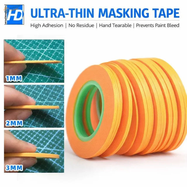Hobby design ultra-thin bright orange masking tape rolls with green core in 1mm 2mm 3mm for precision hobby tools