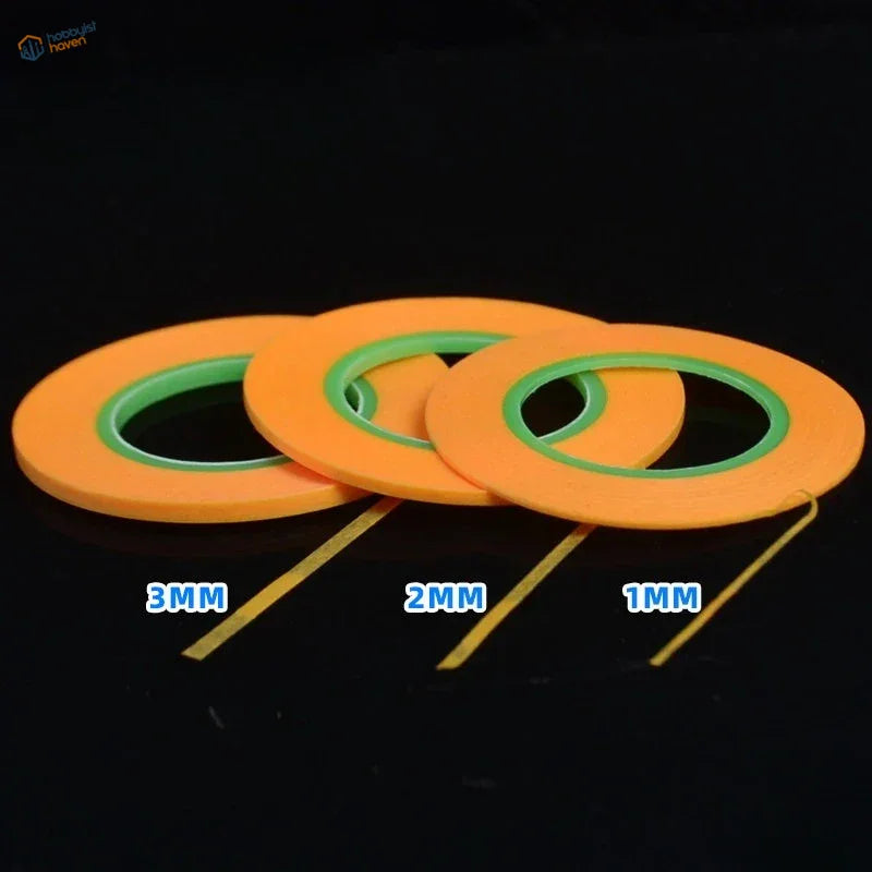 Three rolls of bright orange hobby design ultra-thin modeling masking tape in 3mm 2mm and 1mm for precision hobby tools