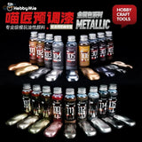 Set of hobby mio 50ml oil-based metallic paints in gold silver bronze black red blue and pink for precision hobby tools