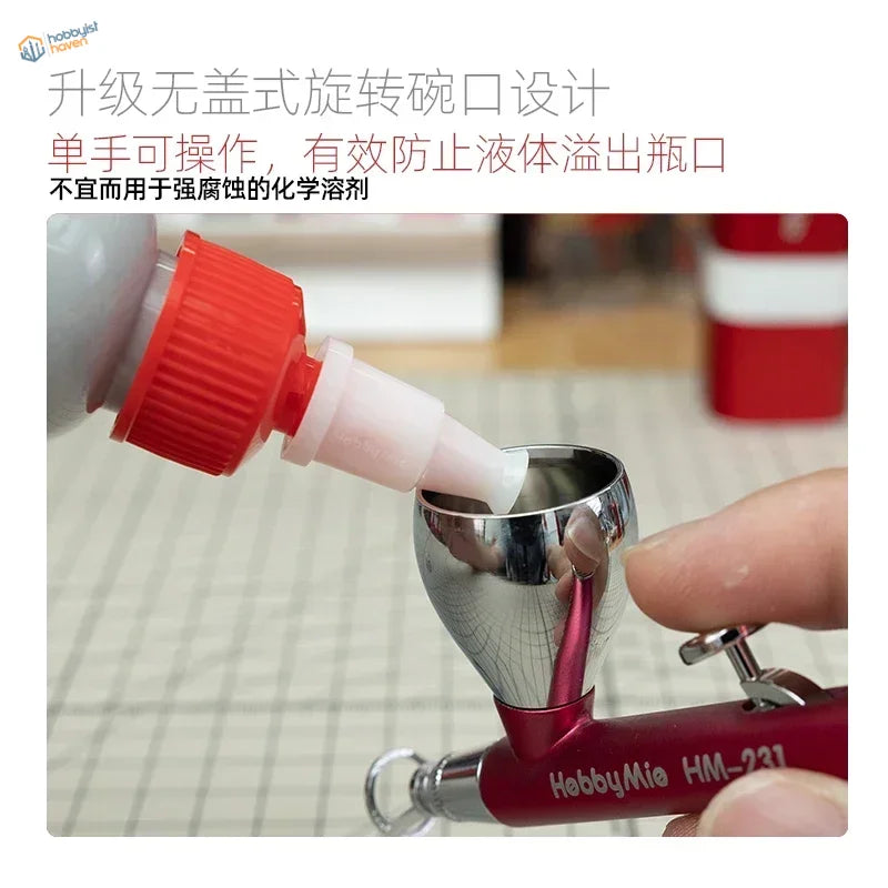 Red and silver hobbymie hm-231 airbrush with rotating cup nozzle for precision hobby tools and scale modeling tools