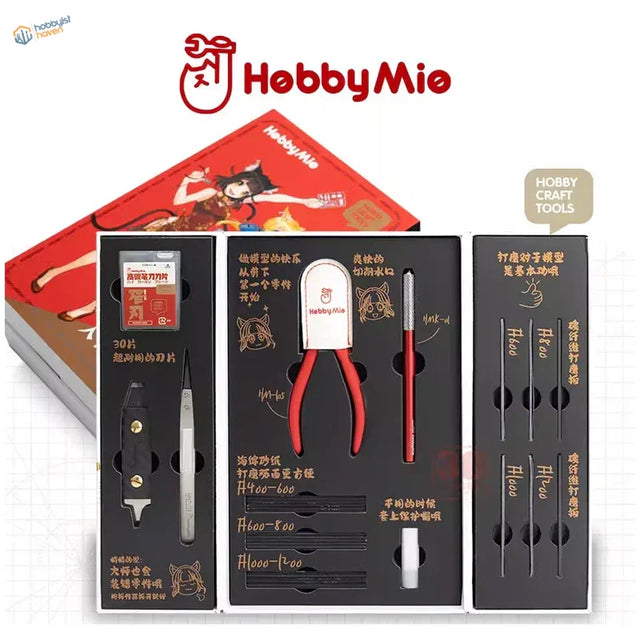 Red-handled pliers with cat face in Hobby Mio scale modeling toolset