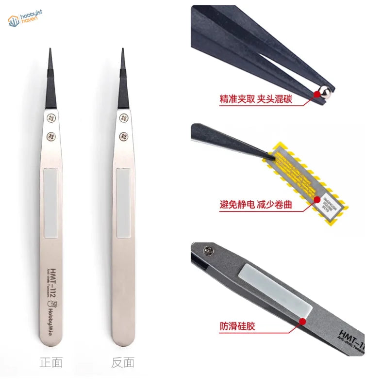Hobby Mio Scale silver precision tweezers with black tips for scale modeling