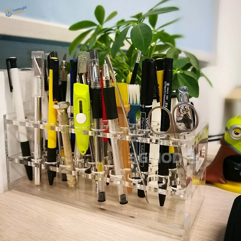 Clear holding shelf with 30 holes organizing scale modeling tools