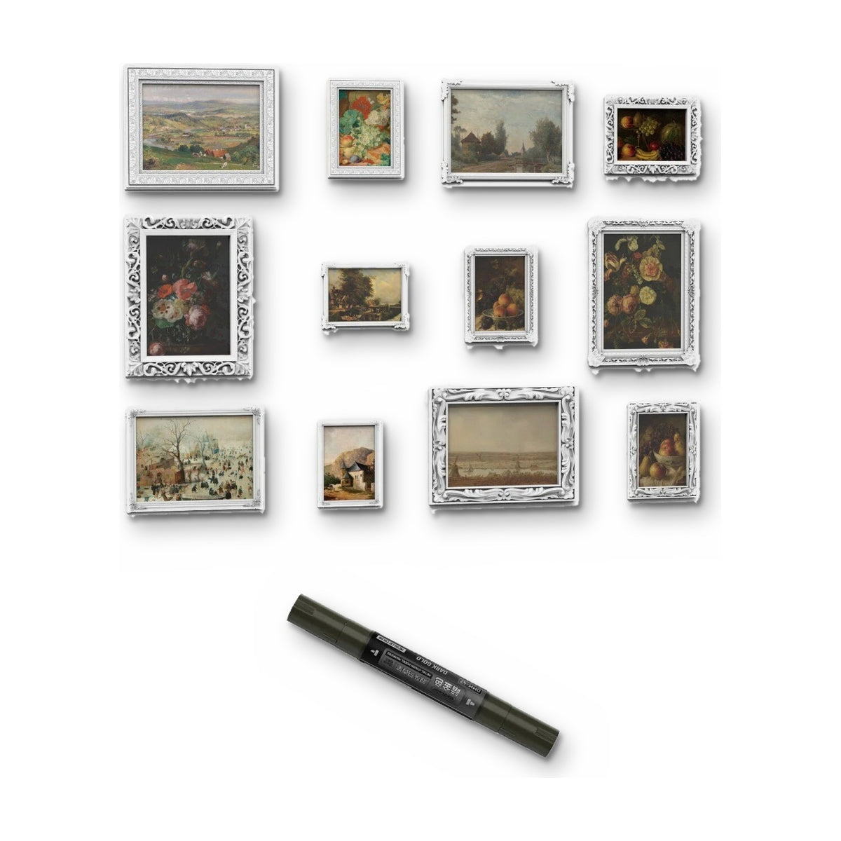 Diorama Gilding: twelve 1/35 European picture frames with a Stedi Dark Gold metallic paint marker