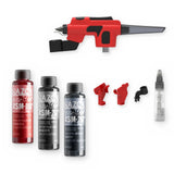 DSPIAE x Nazca XSM 3-color set with a red DSPIAE Wash-free Airbrush Basic Set and its trigger parts and mixing jar