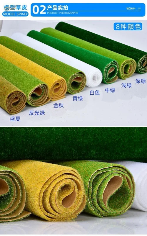 Vibrant landscape grass mat rolls in green, white, yellow (25 models)