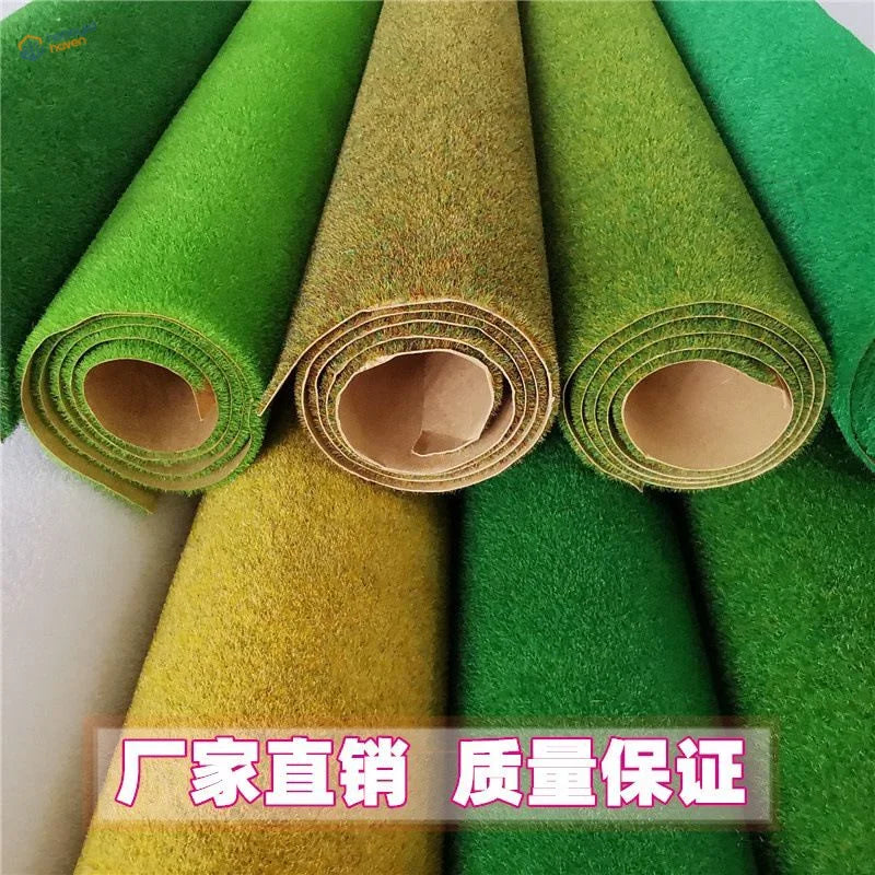 Vibrant green landscape grass mat rolled with dense textured fibers