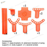 Orange plastic model kit accessories in large model aircraft holder