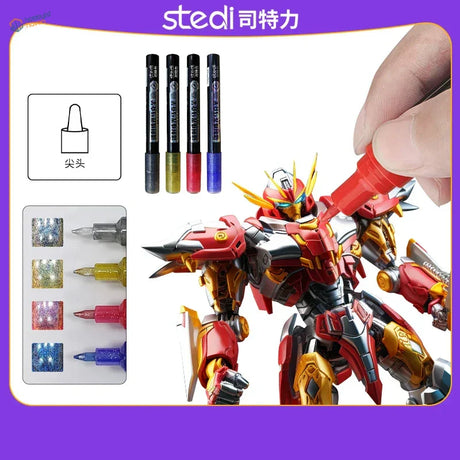 Painting red gold robot with Laser Colors Acrylic Markers