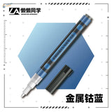 Blue metallic lazy master metallic paint marker pen with black hexagonal body and water-based metallic paint