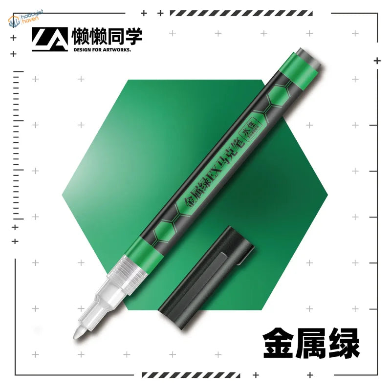 Metallic green lazy master metallic marker pen with black body and hexagonal design water-based metallic paint marker
