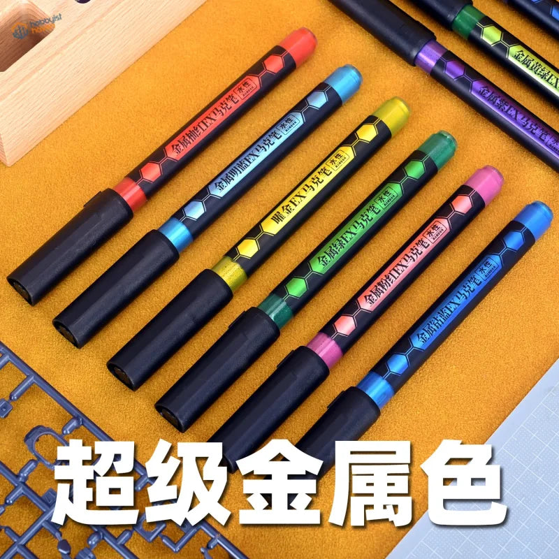 Set of six lazy master metallic paint markers with black barrels and vibrant glossy caps in six colors
