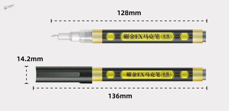 Lazy master metallic ex marker pen with a black and gold barrel and clear tip using water-based metallic paint markers
