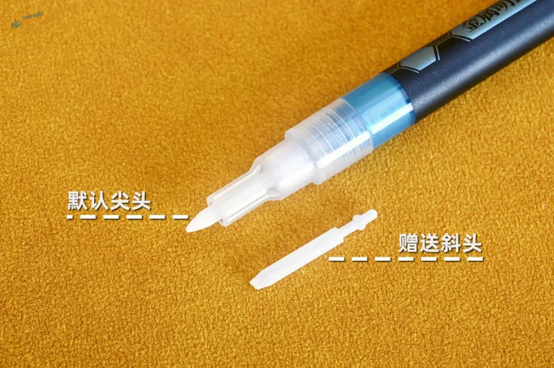 Black and blue lazy master metallic paint markers with white plastic tips featuring pointed and angled tips included as a gift