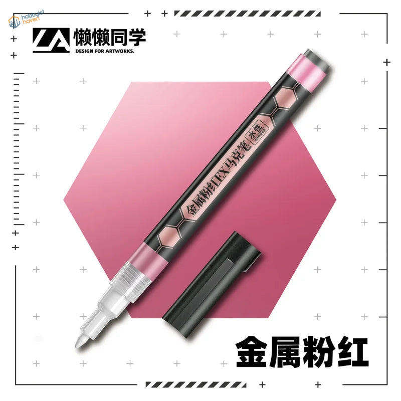 A lazy master metallic ex marker pen in black with metallic pink cap and hexagonal patterns using metallic paint markers