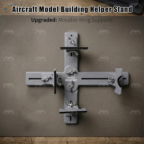 Leungs workshop upgraded gray metallic model aircraft holder with adjustable wing supports for scale modeling tools