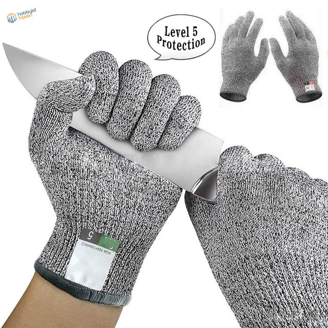 Level 5 HPPE anti cut gloves, gray textured woven fabric design