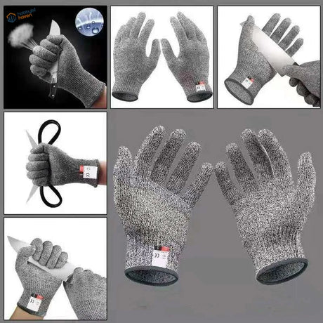 Level 5 HPPE anti cut gloves with gray textured fabric and reinforced cuffs
