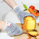 Gray and white textured cut-resistant gloves with a reinforced wristband.