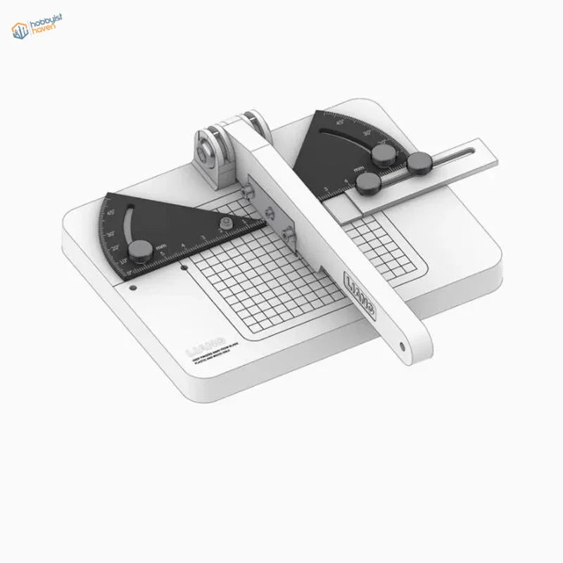 Liang angle cutting station with white plastic trimmer and black guides
