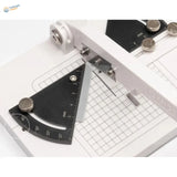 Liang angle cutting station with black triangular protractor on white mat