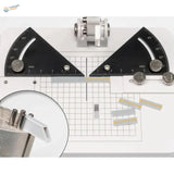 Liang angle cutting station with black triangular rulers on grid