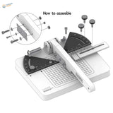 Liang angle cutting station with white plastic trimmer and black rulers