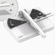 Liang angle cutting station with white plastic cutter and black rulers