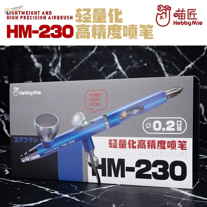 Hobby Mio HM-230 lightweight precision airbrush with blue silver 0.2mm nozzle