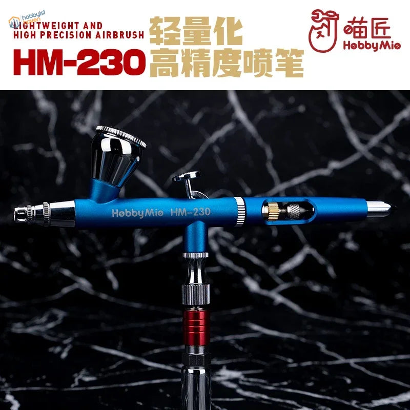 Lightweight Hobby Mio HM-230 precision airbrush with chrome and red accents