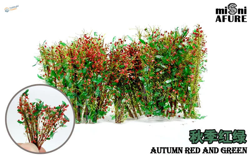 Autumn long shrubs for dioramas with red berries, green foliage, scale modeling