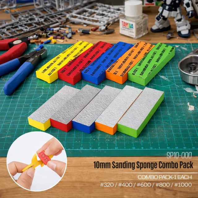 Madworks 5pcs 10mm thick sanding sponge set with colorful foam core delivers silver abrasive surfaces for sanding tasks