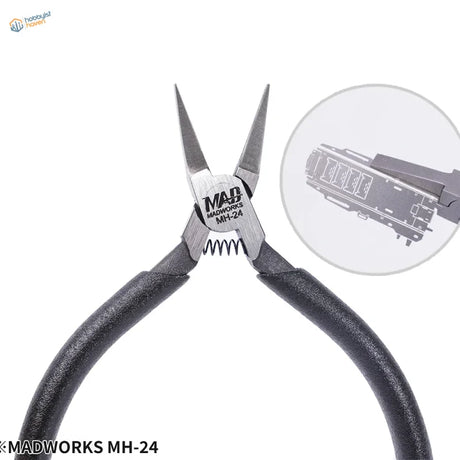 Madworks flat nose photo etch bending pliers with black handles silver jaws and spring mechanism for precision hobby tools