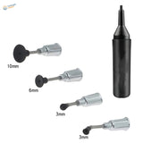 Manual suction pen: 4 chrome suction cup tips with black rubber heads and squeeze bottle