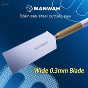 Manwah 0.3mm ultra-thin stainless steel saw with a wide stainless blade and textured gold-colored handle for scale modeling tools