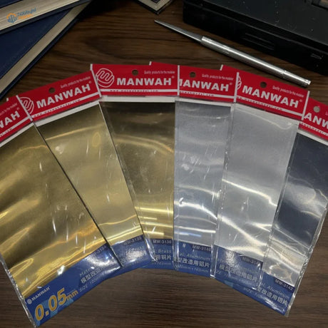 Manwah copper and aluminum sheet metal in gold brass and clear finishes for precision hobby tools and model building tools