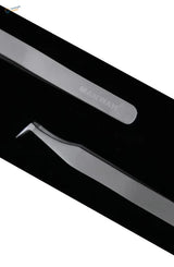 Manwah stainless steel precision cutting tweezers with curved tip and polished finish ideal for tight spaces and photo-etched parts